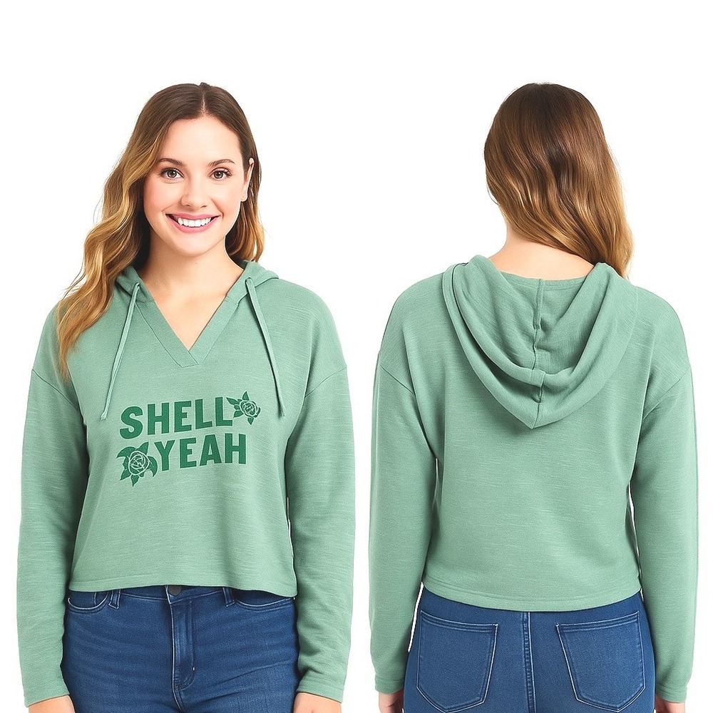 Sonoma Sweatshirt S River Moss Green Hooded VNeck Shell Yeah Turtle Boho Coastal